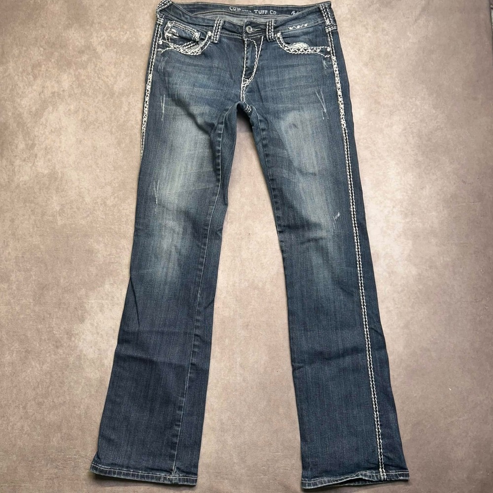 Cowgirl Tuff Co Indigo Bling Bootcut Jeans Dark Wash Rhinestone 30x35 Tall